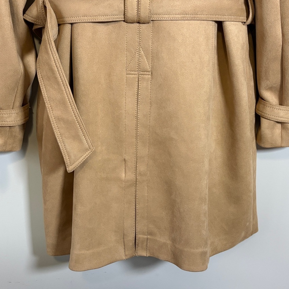 Banana Republic Classic Trench Suede Coat Tan Brown Belt Pockets Sz L - Picture 9 of 13